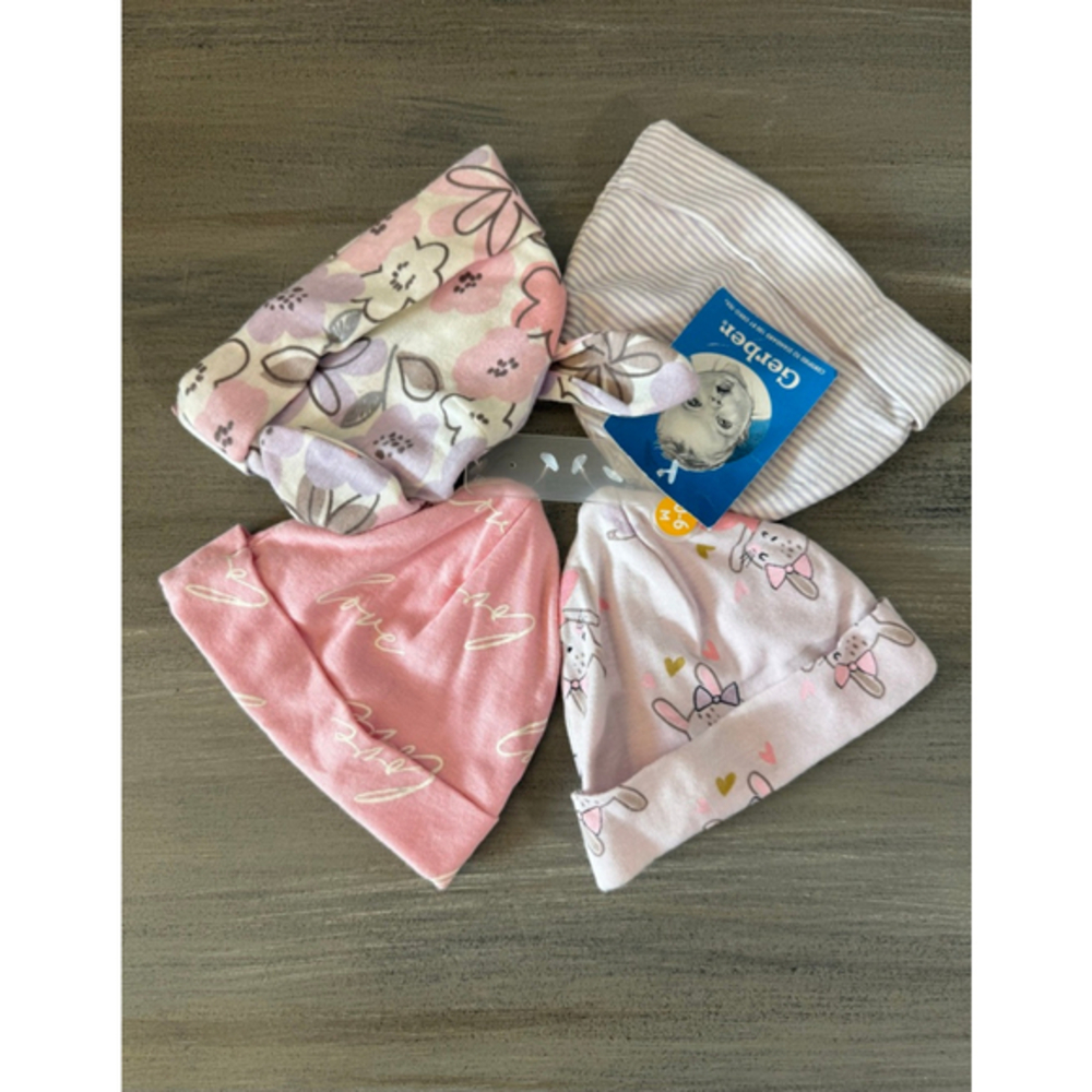 Four pack Gerber Infant Hats variety Pink